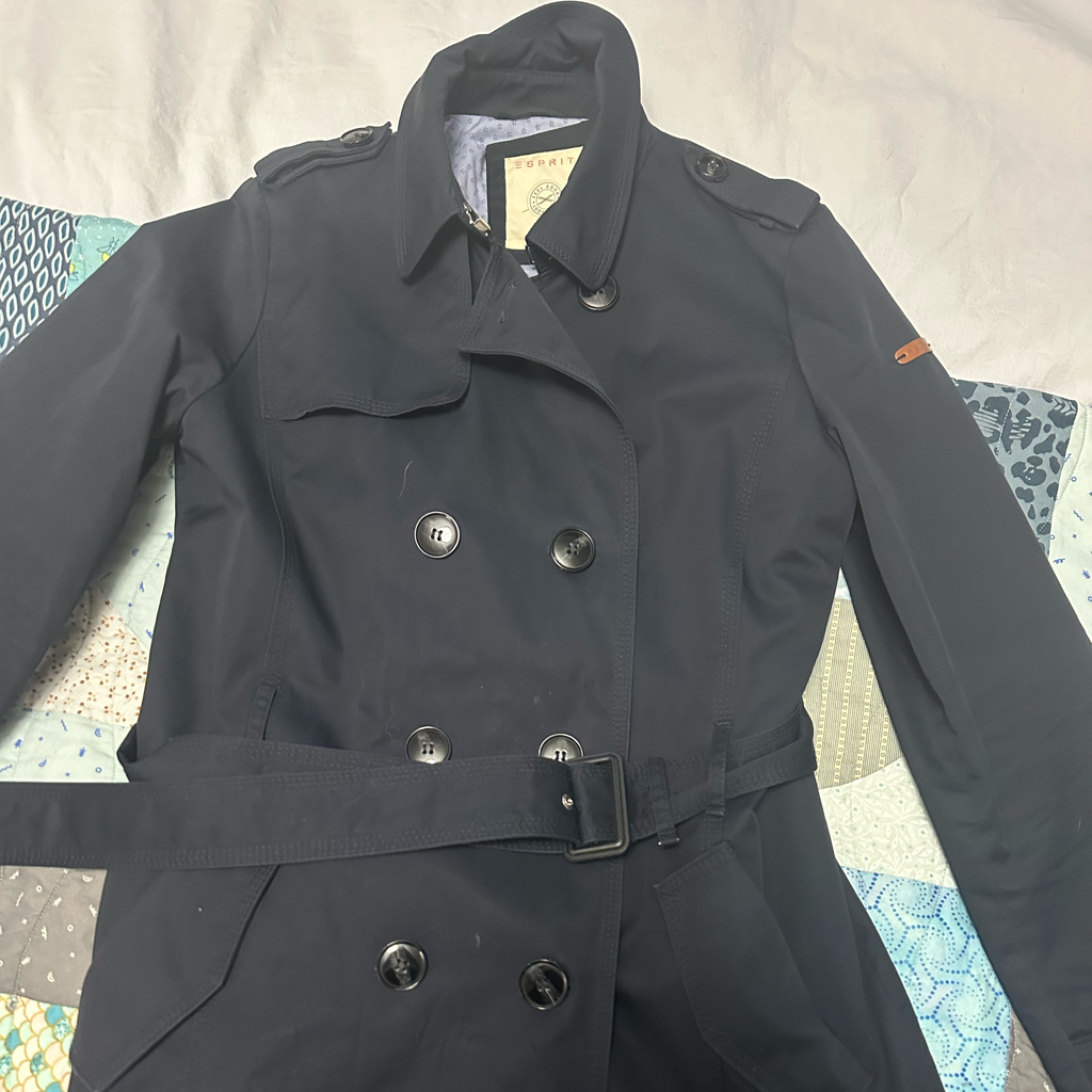 Esprit Women's Navy Double-Breasted Trench Coat